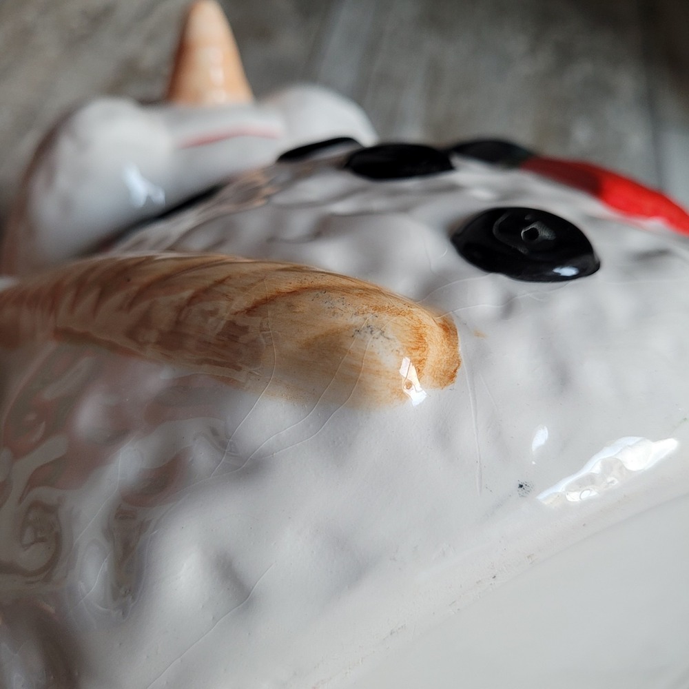 Vintage World Bazaars Ceramic Snowman Cookie Jar Holding Broom & Cardinal W Box! - Picture 8 of 10